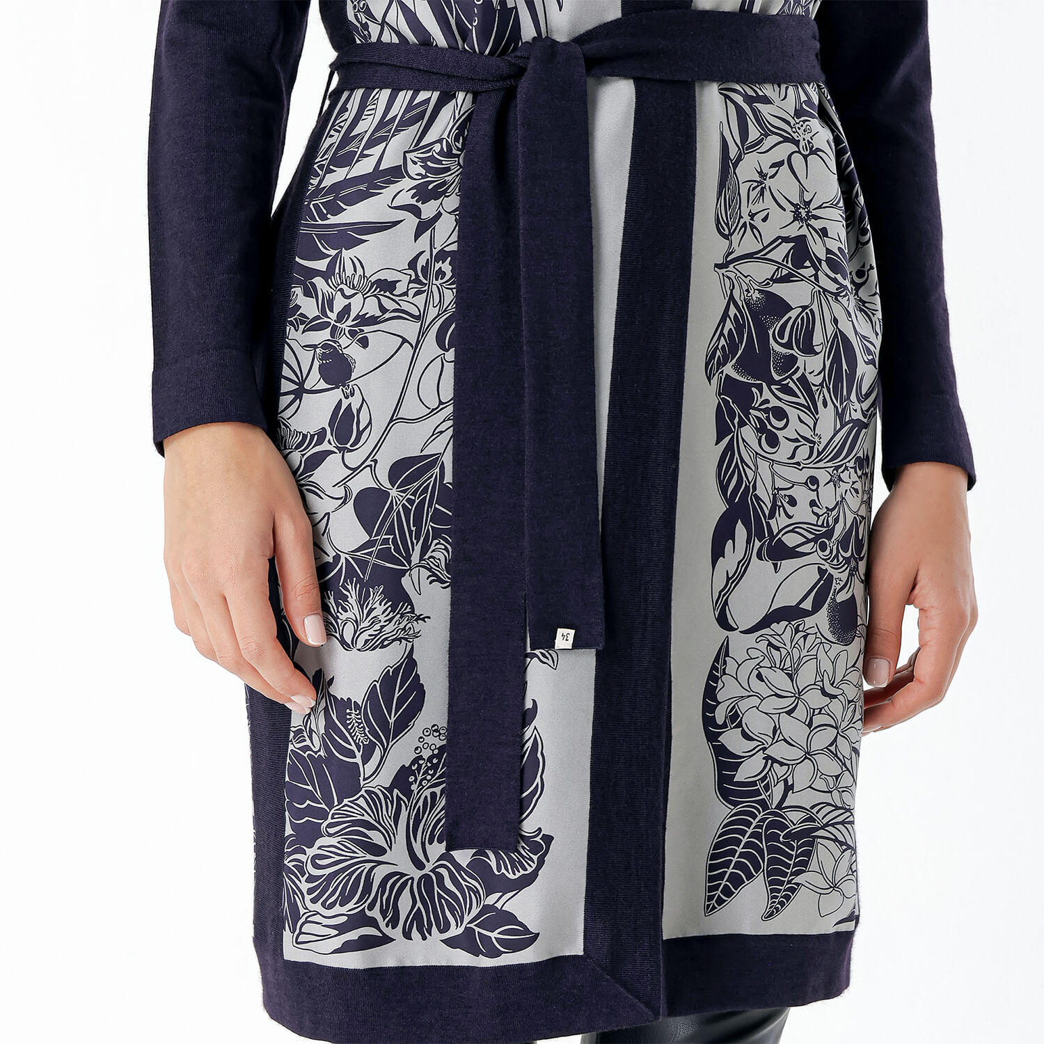 Hermes- Navy Blue & Grey Silk &Cashmere Blend Long Twillaine Cardigan